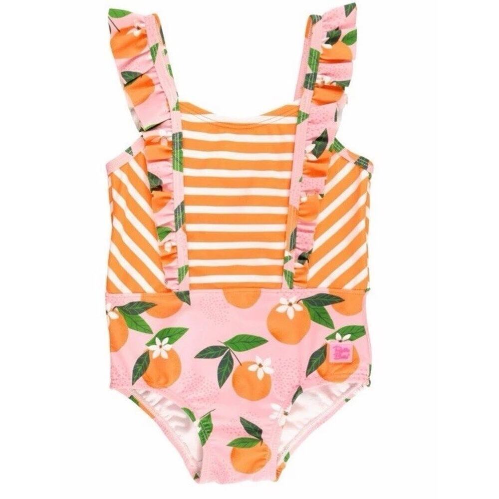 RuffleButts Infant Pinafore One Piece - Orange You The Sweetest 3T NWT